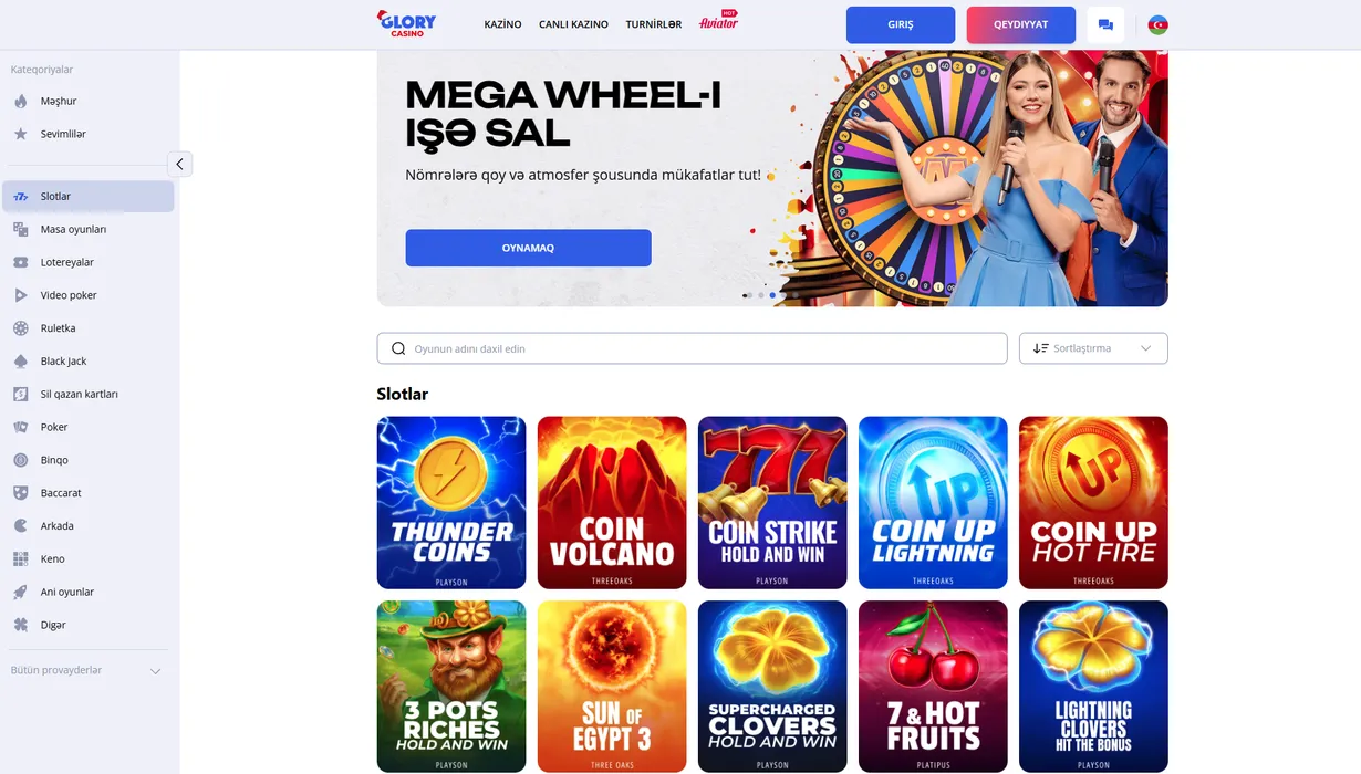 Glory Casino da geniş oyun seçimləri 